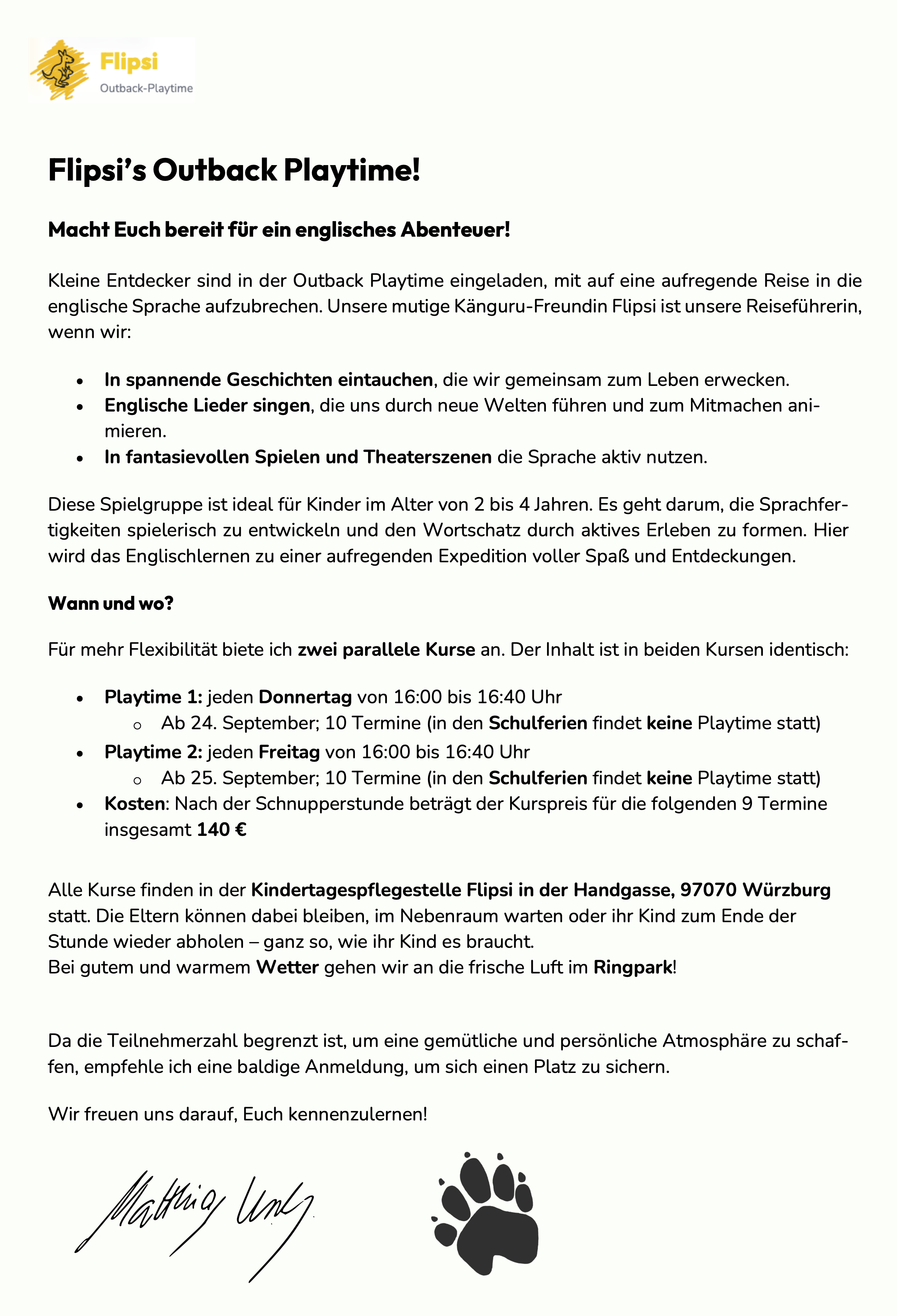 Flipsi's Outback Playtime - Englische Spielgruppe in W